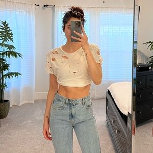 Distressed white tee